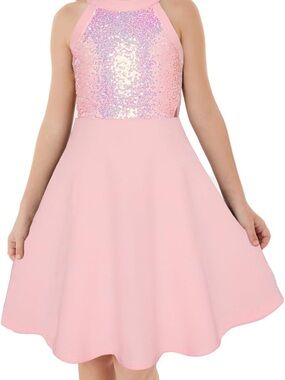 Grace Karin girls sequin sparkly pink sleeveless dress size 6
